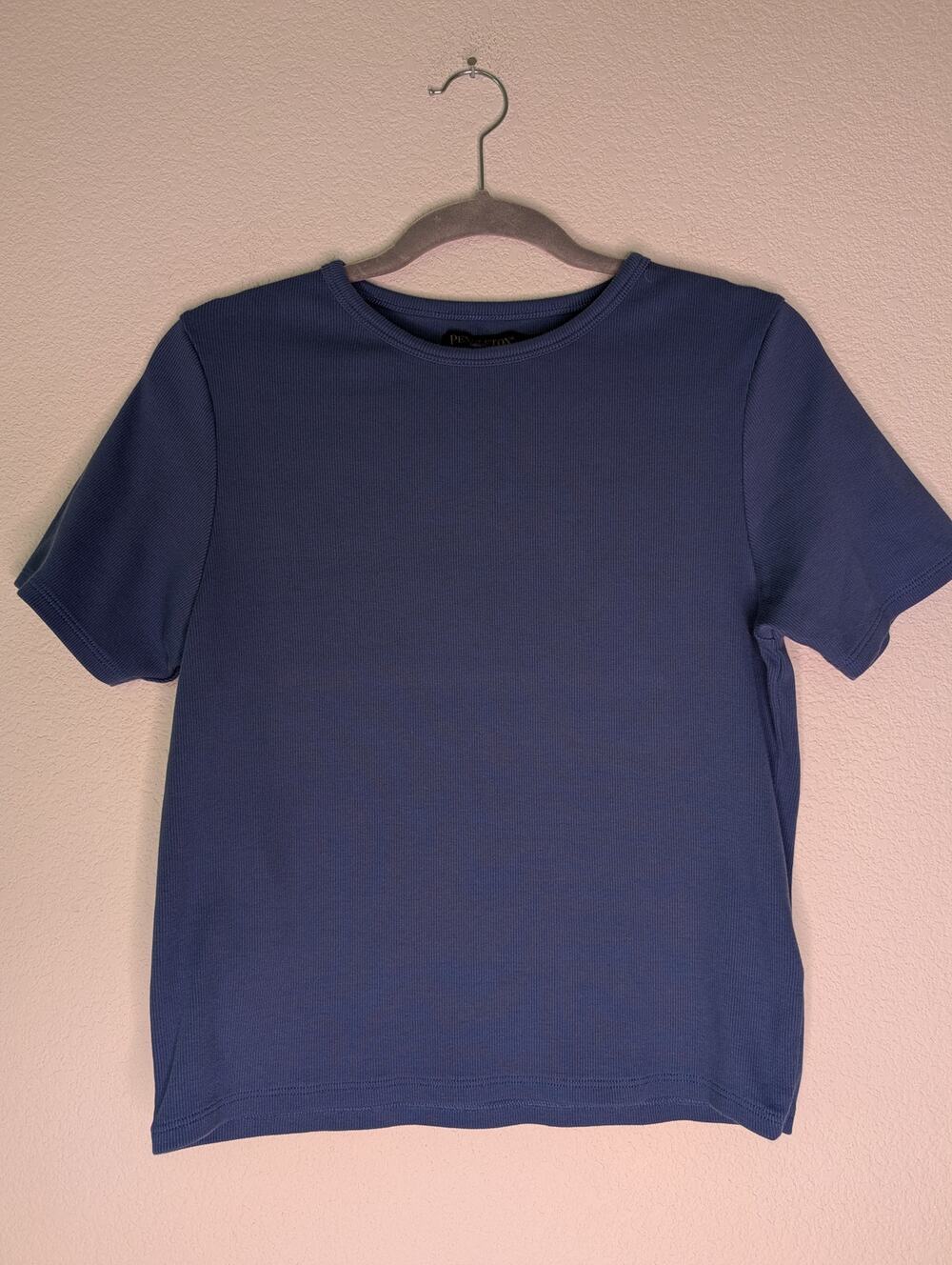Pendleton Women's Ribbed Pima Cotton Crewneck Blue Tee L Elevated Basic Capsule